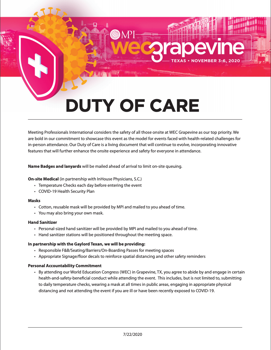 duty of care - the commonsense guide to coronavirus and events
